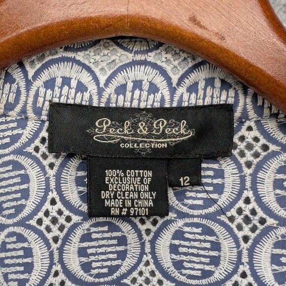 Peck & Peck Open Blazer Jacket Womens Blue White Crochet Lace Cotton Size 12 - Picture 5 of 10